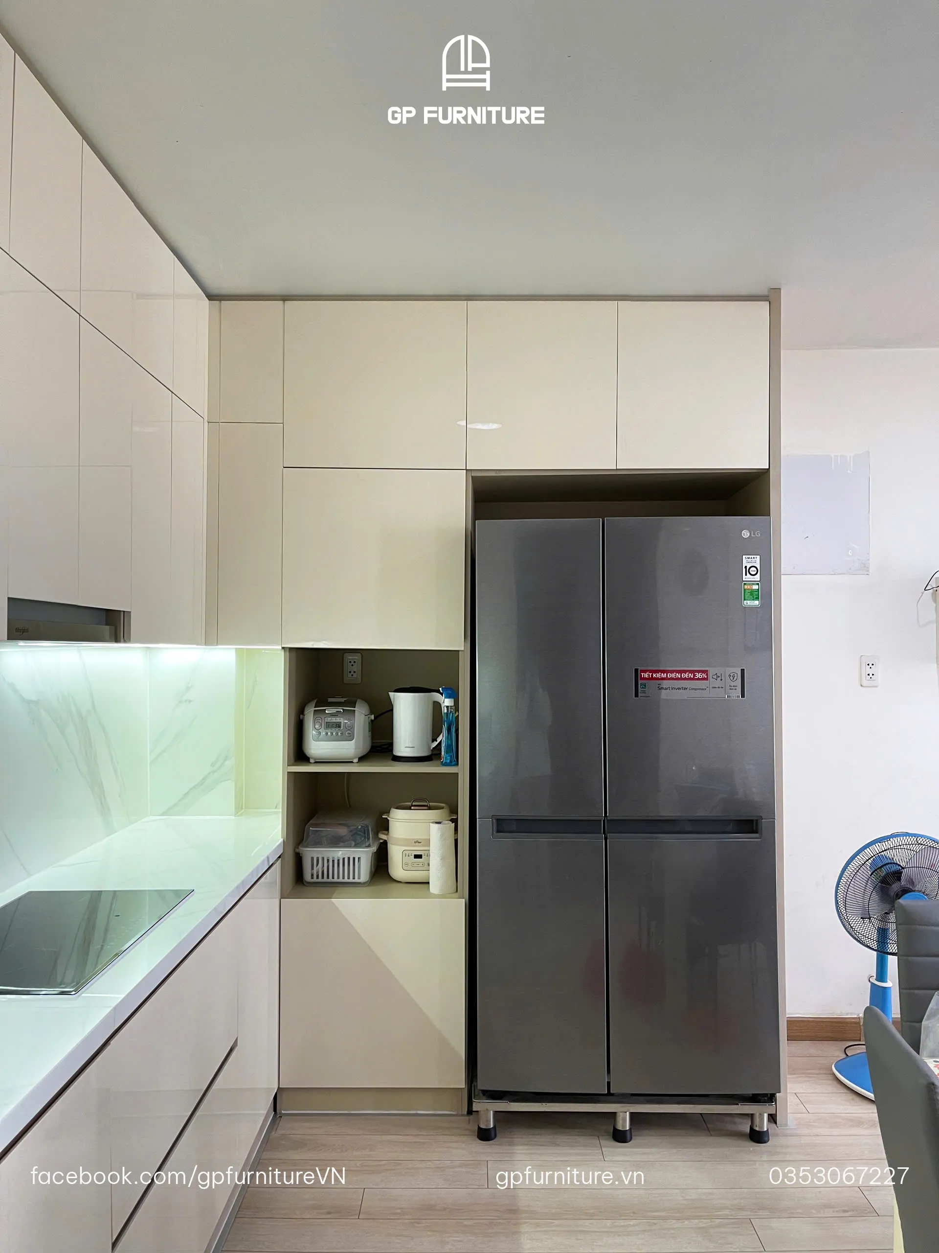 Top Mẫu Tủ Bếp Đẹp Hiện Đại: Tủ Bếp Gỗ Công Nghiệp Phủ Melamine GP Furniture 98 A 2