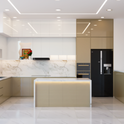 Hệ Tủ Bếp Acrylic Màu Hạnh Nhân GP 9 Bếp Acrylic