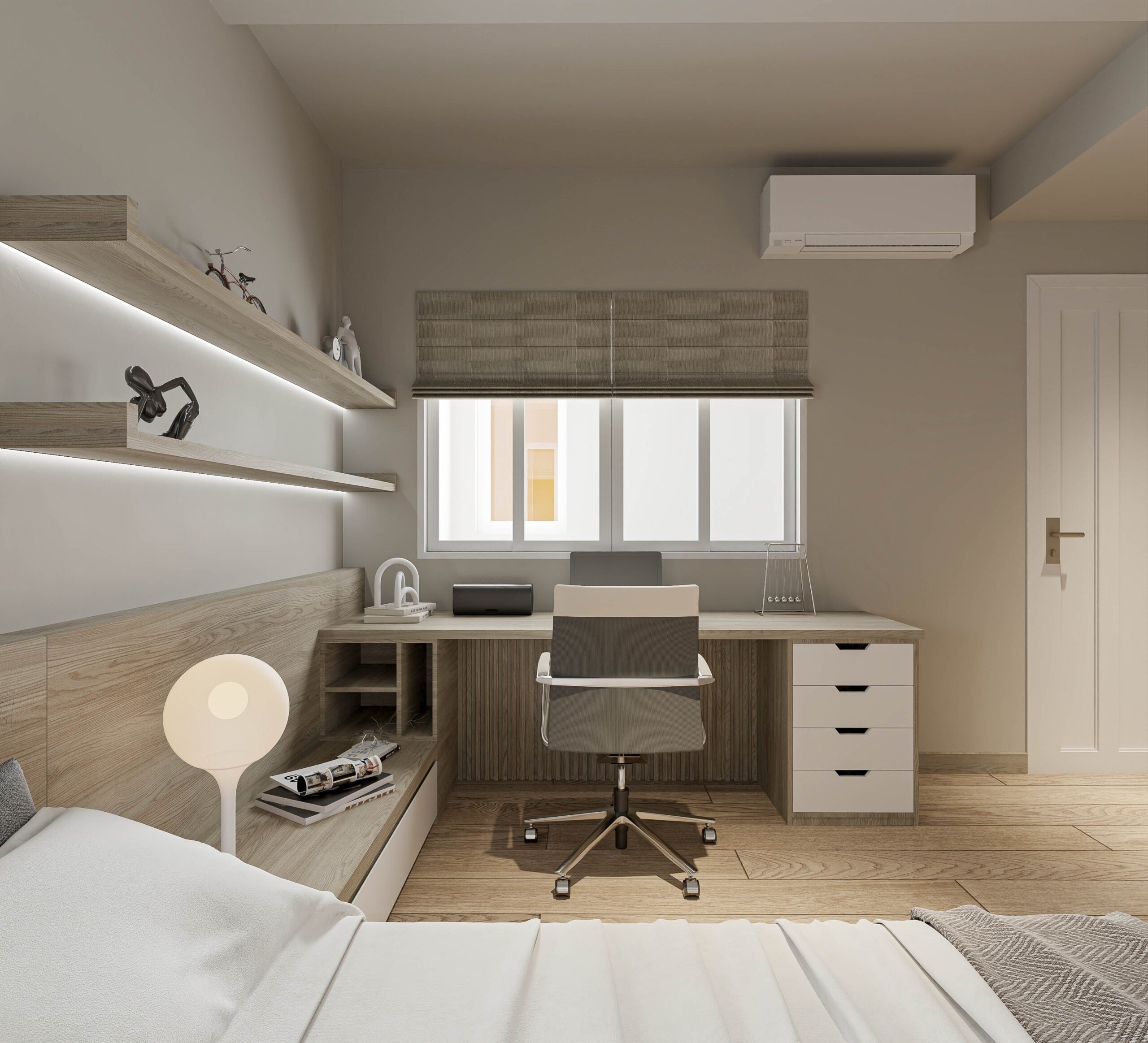 Bàn Làm Việc Cạnh Cửa Sổ Cho Phòng Ngủ Nhỏ